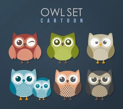 Cute artistic owls vector set Stock Illustration