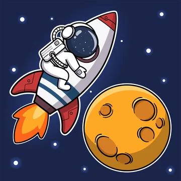 Cute Astonaut Hugging Rocket In The Space Stock Illustration