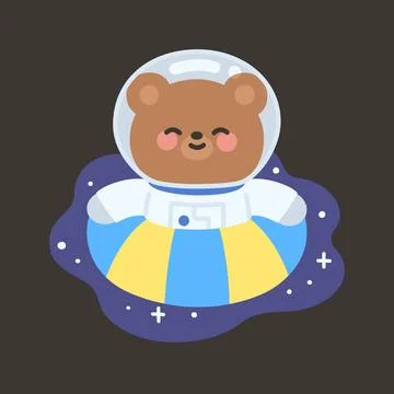Cute Astronaut Bear Vector Floating with Swim Ring in Space Stock-Illustration