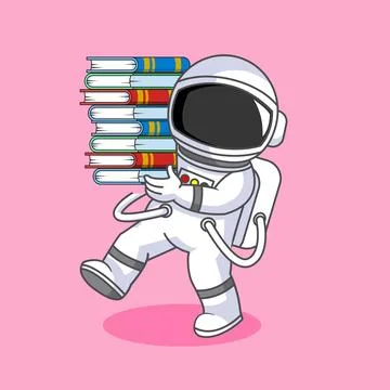 Cute Astronaut Bring Stack of Books Vector Stock Illustration