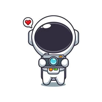 Cute astronaut with camera cartoon vector illustration Illustrazione stock