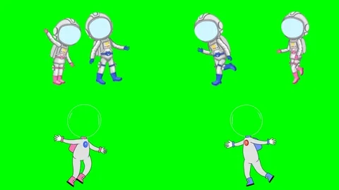 Cute astronaut characters floating in zero gravity and running very fast 2d 库存影片 334702972