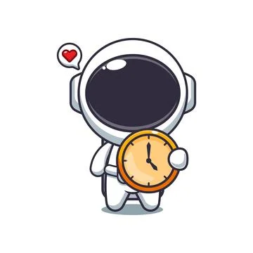 Cute astronaut with clock cartoon vector illustration Stock Illustration