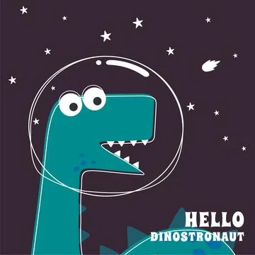 Cute Astronaut dinosaur. Space theme t-shirt print for kids. Creative vecto.. Stock Illustration