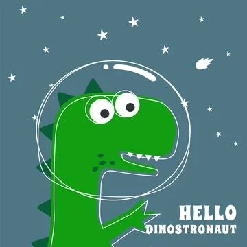 Cute Astronaut dinosaur. Space theme t-shirt print for kids. Creative vecto.. Stock Illustration
