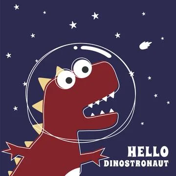Cute Astronaut dinosaur. Space theme t-shirt print for kids. Creative vecto.. Stock Illustration