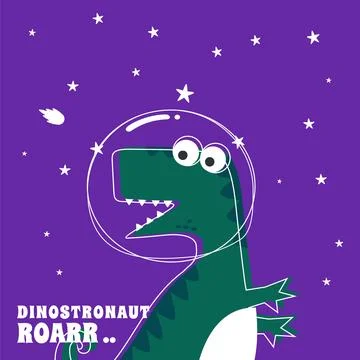 Cute Astronaut dinosaur. Space theme t-shirt print for kids. Creative vecto.. Illustrazione stock