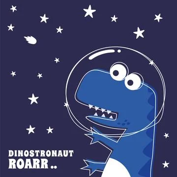 Cute Astronaut dinosaur. Space theme t-shirt print for kids. Creative vecto.. Stockillustratie