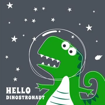 Cute Astronaut dinosaur. Space theme t-shirt print for kids. Creative vecto.. Stock Illustration