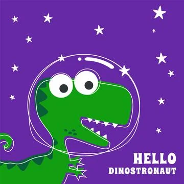 Cute Astronaut dinosaur. Space theme t-shirt print for kids. Creative vecto.. Illustrazione stock