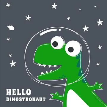 Cute Astronaut dinosaur. Space theme t-shirt print for kids. Creative vecto.. Stock Illustration