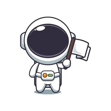 Cute astronaut with flag cartoon vector illustration Stock Illustration