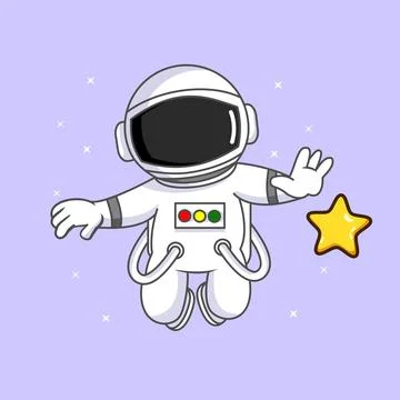 Cute Astronaut Floating in Space Reaching for a Golden Star Stock Illustration