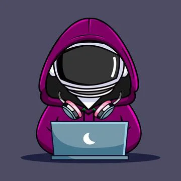 Cute Astronaut Hacker with Laptop Vector Illustration イラスト素材