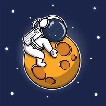 Cute Astronaut Hugging The Moon Stock Illustration