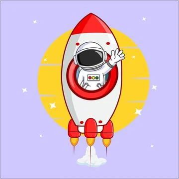 Cute Astronaut Inside Launching Rocket Stock Illustration
