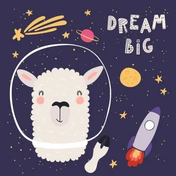Cute astronaut llama Stock Illustration