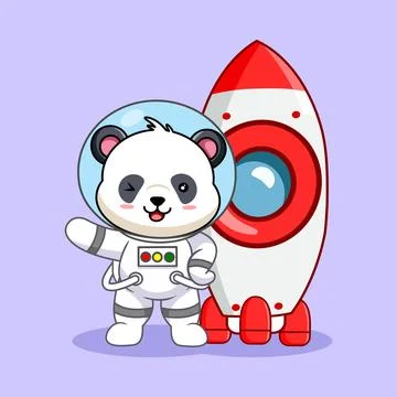 Cute Astronaut Panda Ready To Launch Rocket Vector Illustration Kawaii Stock Illustration