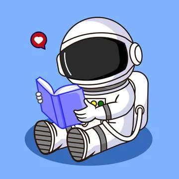 Cute Astronaut Reading Book Vector Illustration Cartoon Design Stock Illustration
