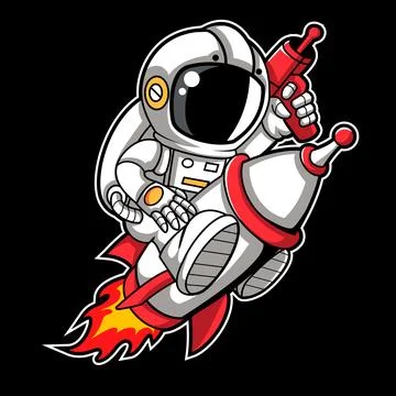 Cute Astronaut Riding Rocket Cartoon Vector Icon Illustration Stock Illustration