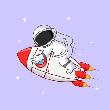 Cute Astronaut Riding a Rocket in Space Stock Illustration