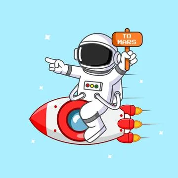Cute Astronaut on Rocket Go to Mars Stock Illustration