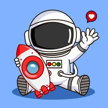 Cute Astronaut Sitting Playing Rocket Toy Vector Illustration Stock Illustration
