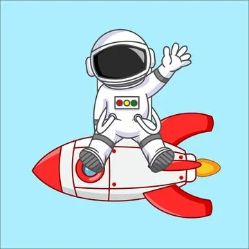Cute Astronaut  Sitting on Rocket Stock Illustration