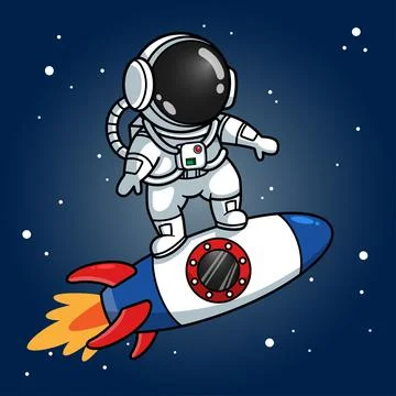 Cute Astronaut Skating On Rocket Stock Illustration