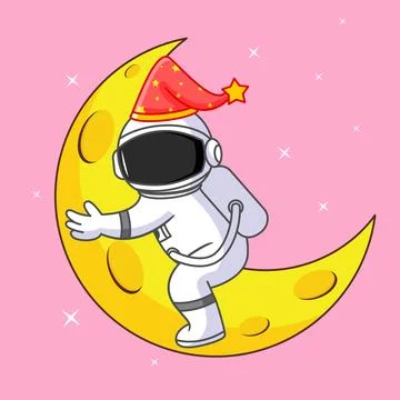 Cute Astronaut sleeping on the moon with a nightcap Stock Illustration
