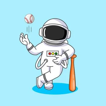 Cute Astronaut Softball Player Posing Vector Illustration Cartoon Design Stock Illustration