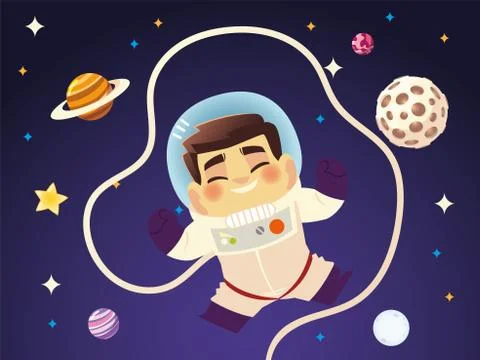 Cute astronaut in space with planets galaxy cartoon Stock Illustration