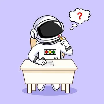 Cute Astronaut Student Thinking in Classroom Vector Illustration Stock-Illustration