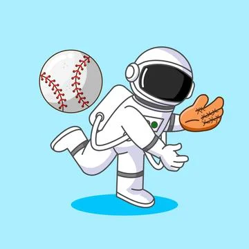 Cute Astronaut Throwing Baseball Vector Illustration Cartoon Design Stock Illustration