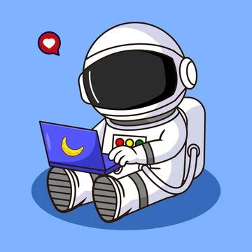Cute Astronaut Working on Laptop Vector Illustration Stock Illustration