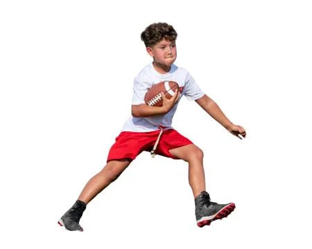 Cute athletic boy playing flag football Stock Photos