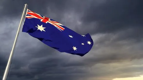 Cute Australia flag on massive dark clouds bg - abstract 3D rendering イラスト素材
