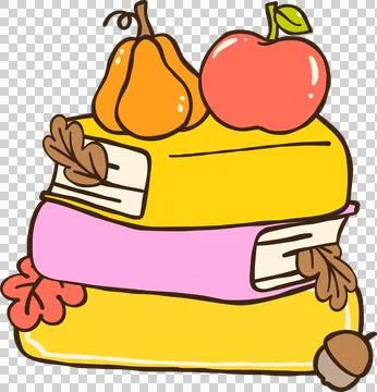 Cute Autumn Back to School Stack of Books with Autumnal Decoration Illustrazione stock