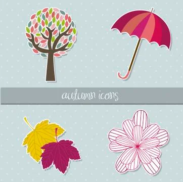 Cute autumn elements over blue background. vector illustration Ilustração Stock
