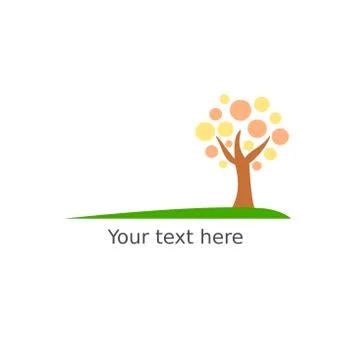 Cute autumn fall tree logo with yellow and orange circles vector illustration Stock Illustration
