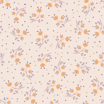 Cute autumn flower seamless pattern with with leaves and blossom. Cute flower Stock Illustration