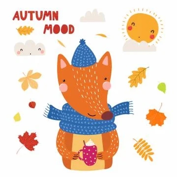 Cute autumn fox Stock Illustration