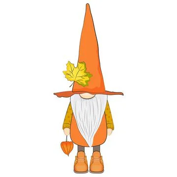 Cute autumn gnome with physalis. Stock Illustration