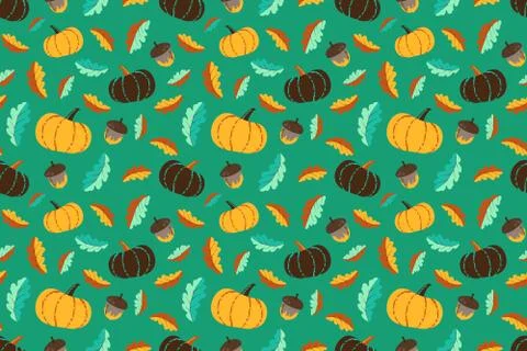 Cute autumn pattern with pumpkins and acorns Stock Illustration