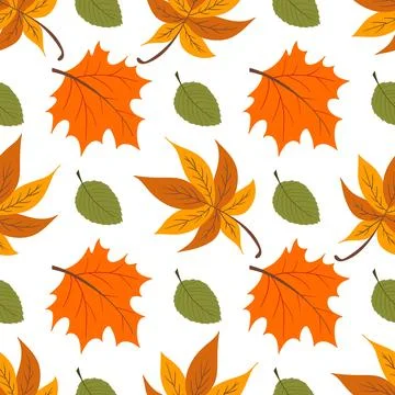 A cute autumn seamless pattern with berries and autumn leaves. This pattern i Stock Illustration