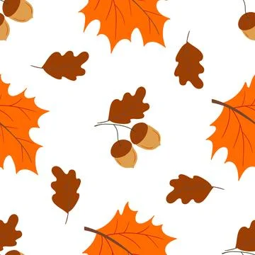 A cute autumn seamless pattern with berries. Acorns, oak, and autumn leaves.  스톡 일러스트