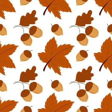 A cute autumn seamless pattern with berries. Acorns, oak, and autumn leaves.  스톡 일러스트