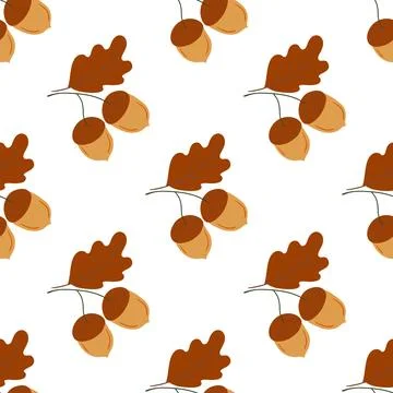 A cute autumn seamless pattern with berries. Acorns, oak, and autumn leaves.  Stock Illustration