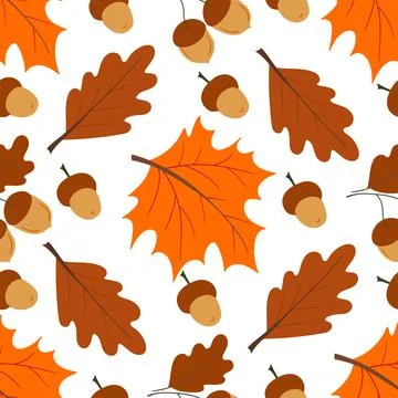 A cute autumn seamless pattern with berries. Acorns, oak, and autumn leaves.  스톡 일러스트