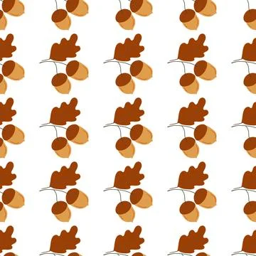 A cute autumn seamless pattern with berries. Acorns, oak, and autumn leaves.  Illustrazione stock